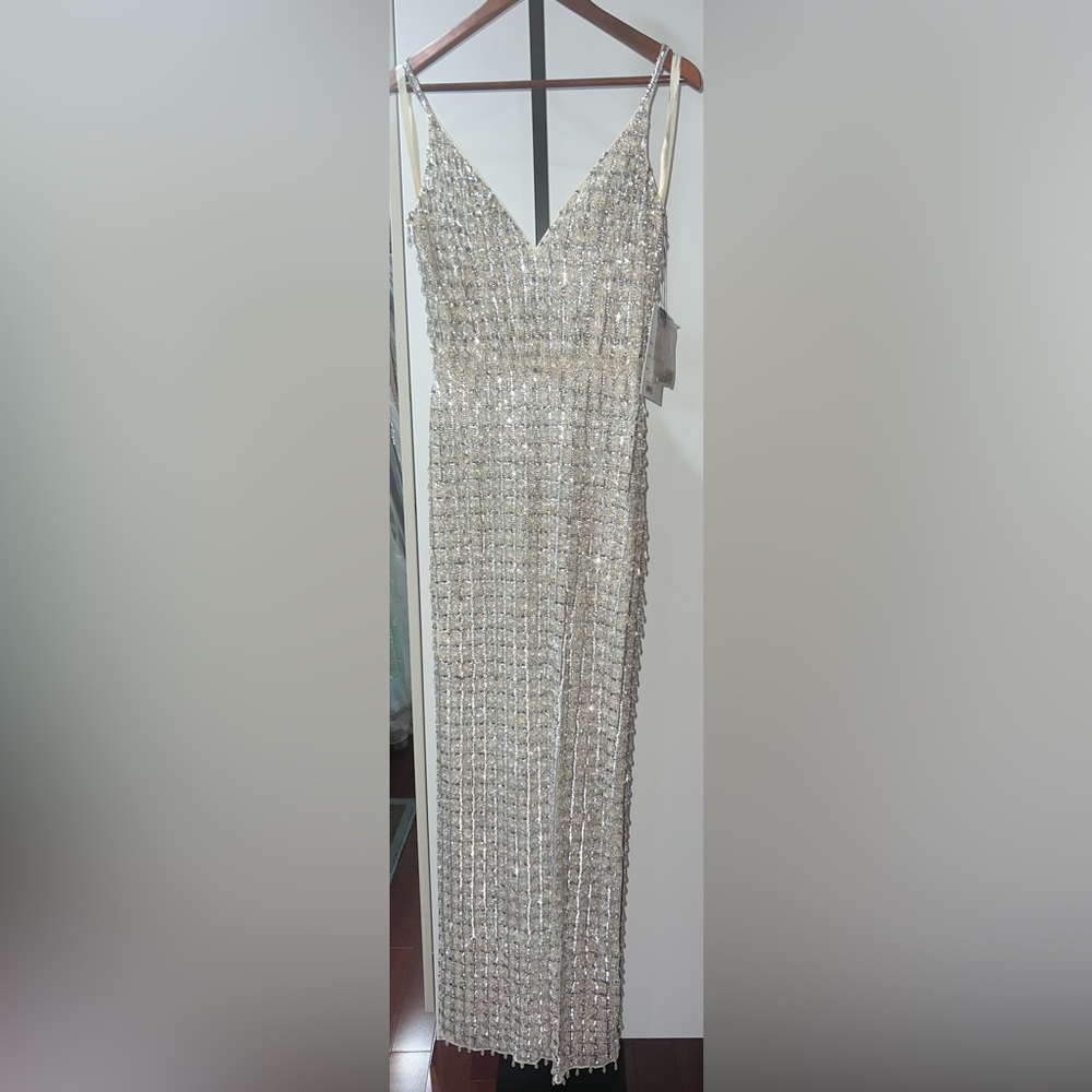 Geometric embellished crystal drop v neck long gown “the Chandelier dress” - Picture 5 of 11